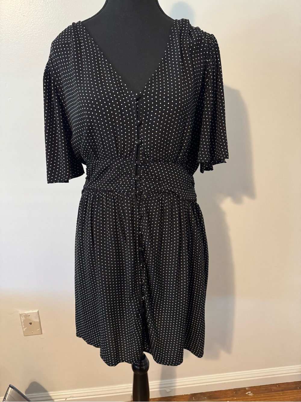 a new day Black and White Polka Dot V-Neck Dress